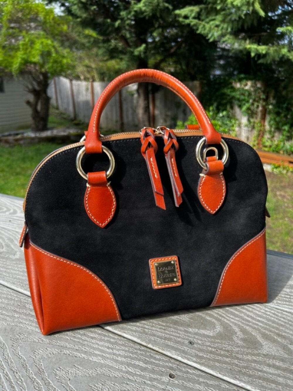 Dooney & Bourke Suede Domed Satchel Black